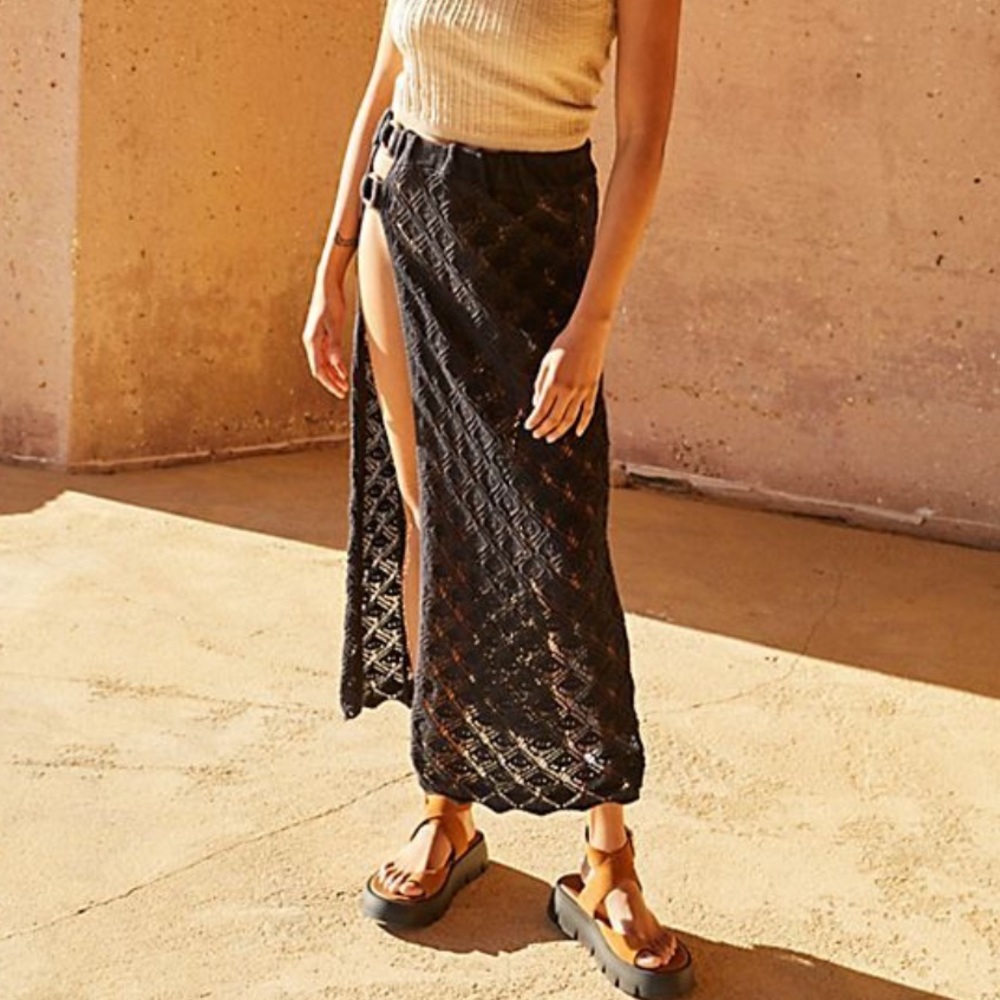 Free People Poolside Fauxchet Sweater Midi Skirt with slit